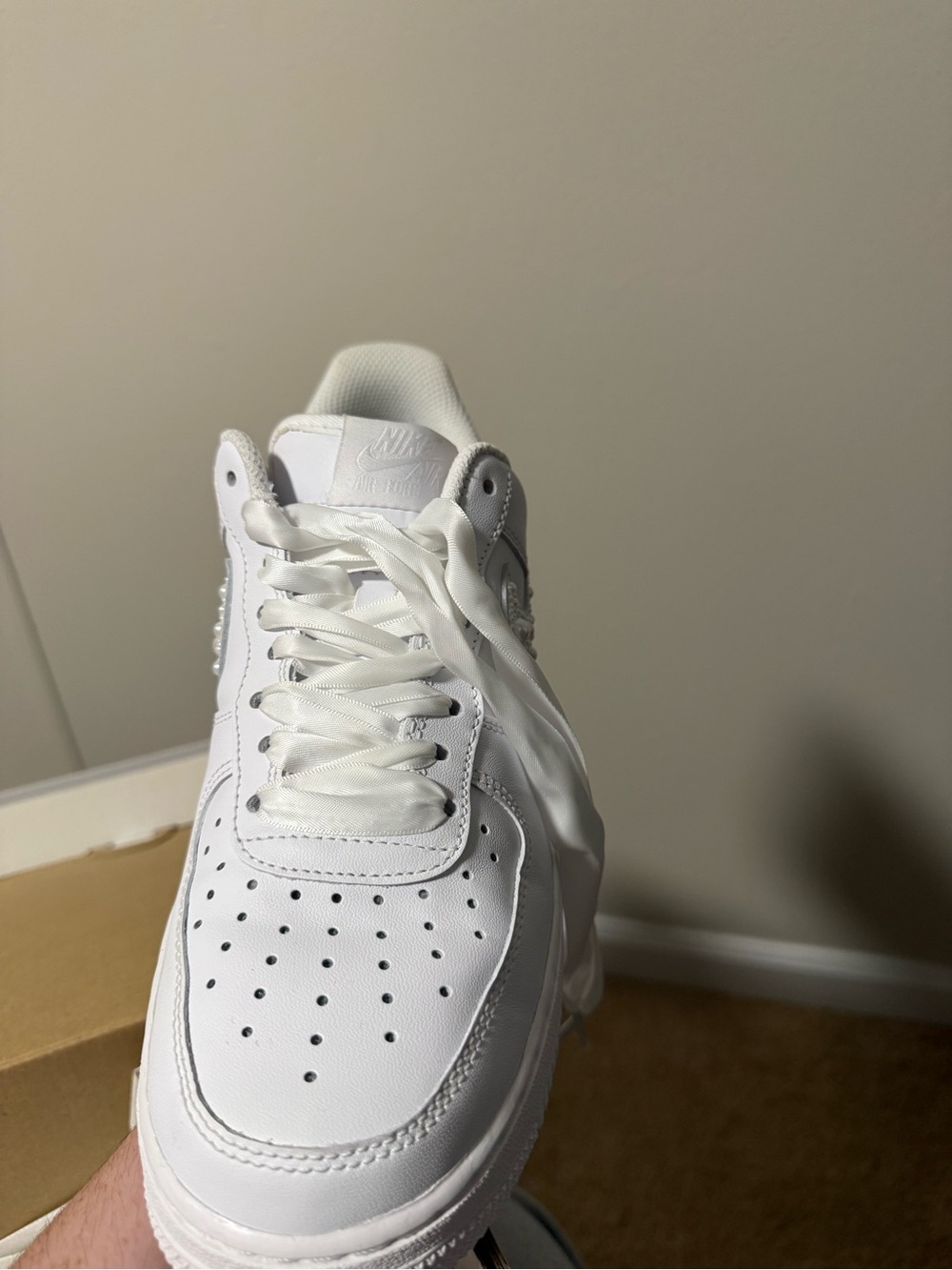 Nike Air Force 1’s White Pearl-Embellished - Picture 3 of 6